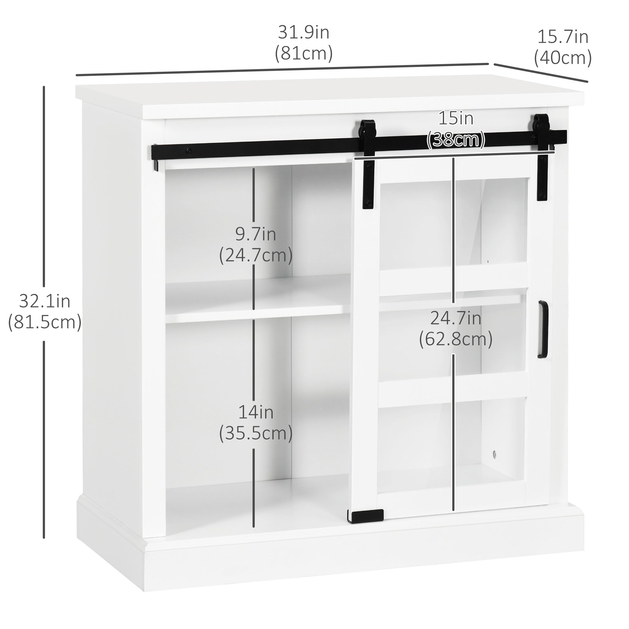 HOMCOM White Glass Door Kitchen Buffet: Sideboard Bar Cabinet with Sliding Door and Adjustable Shelf for Dining Room 