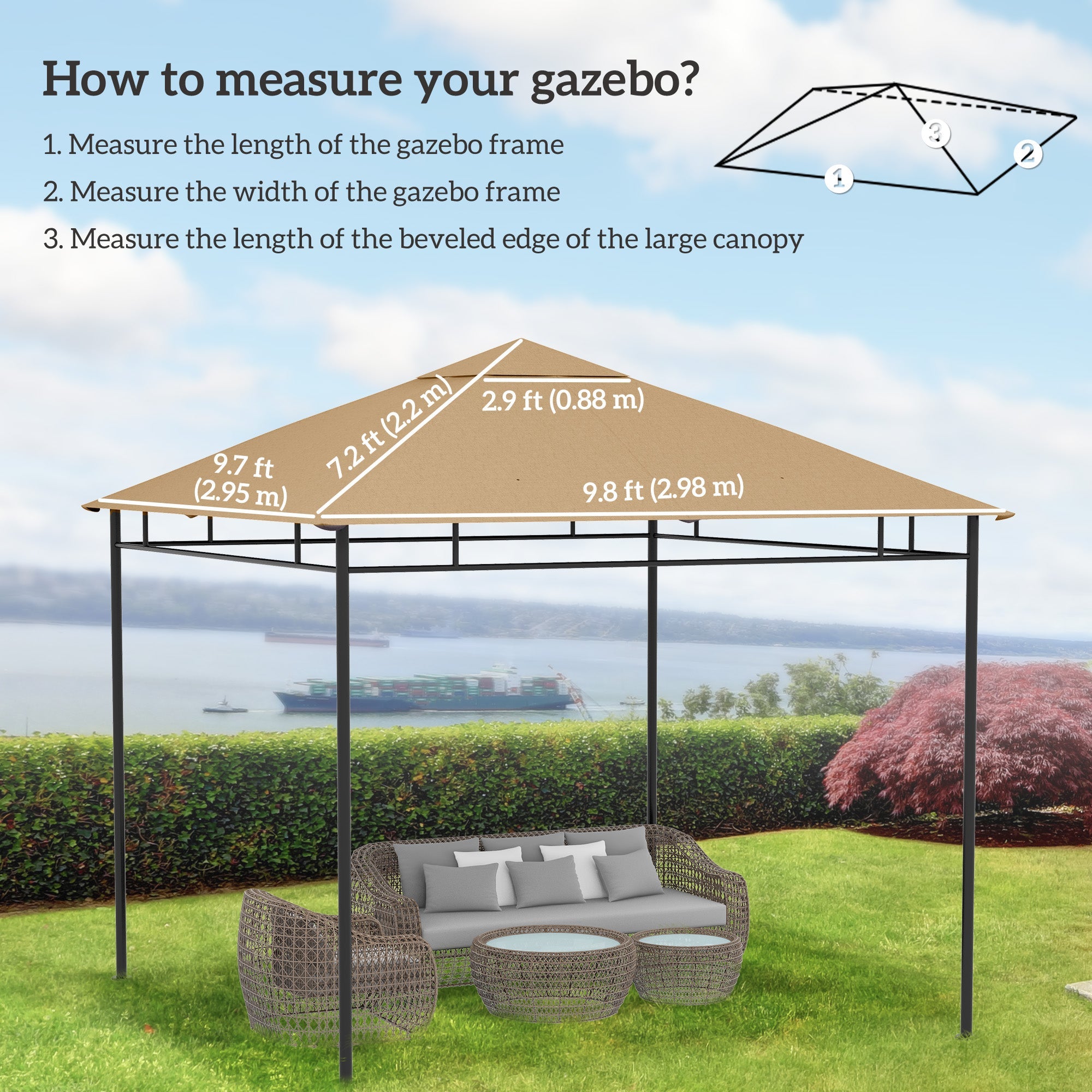 Outsunny Gazebo Canopy Replacement 9.84 x 9.84ft UV Protected Top Sun Shade Beige 