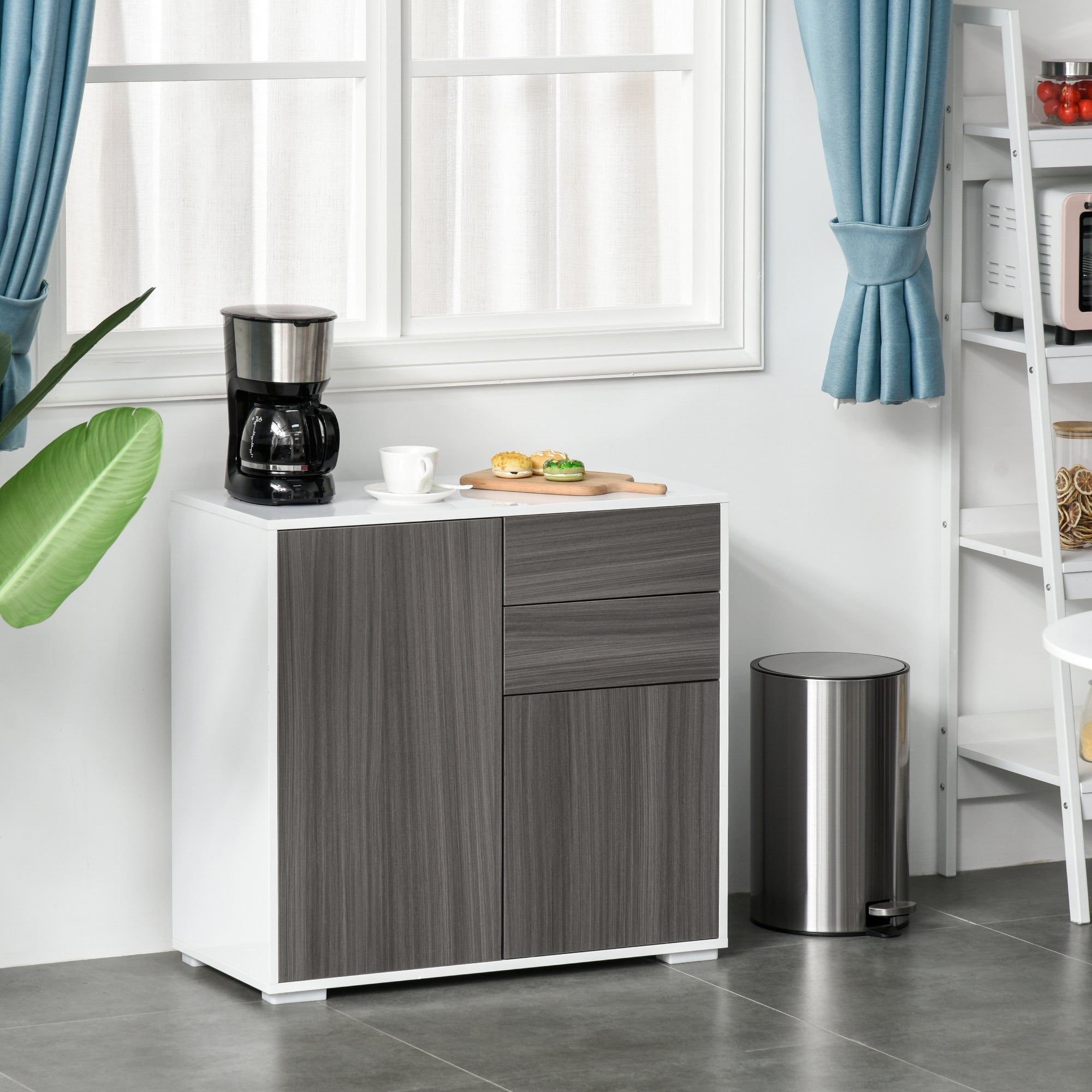 HOMCOM Dining Delight: Modern Kitchen Buffet Sideboard with Drawer Shelf, Push-Open Design for Elegant Storage, Grey Finish 