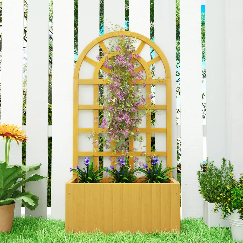 Wooden Raised Garden Bed with Lattice Trellis, Outdoor Elevated Planter Box with Drainage Holes for Climbing Plants