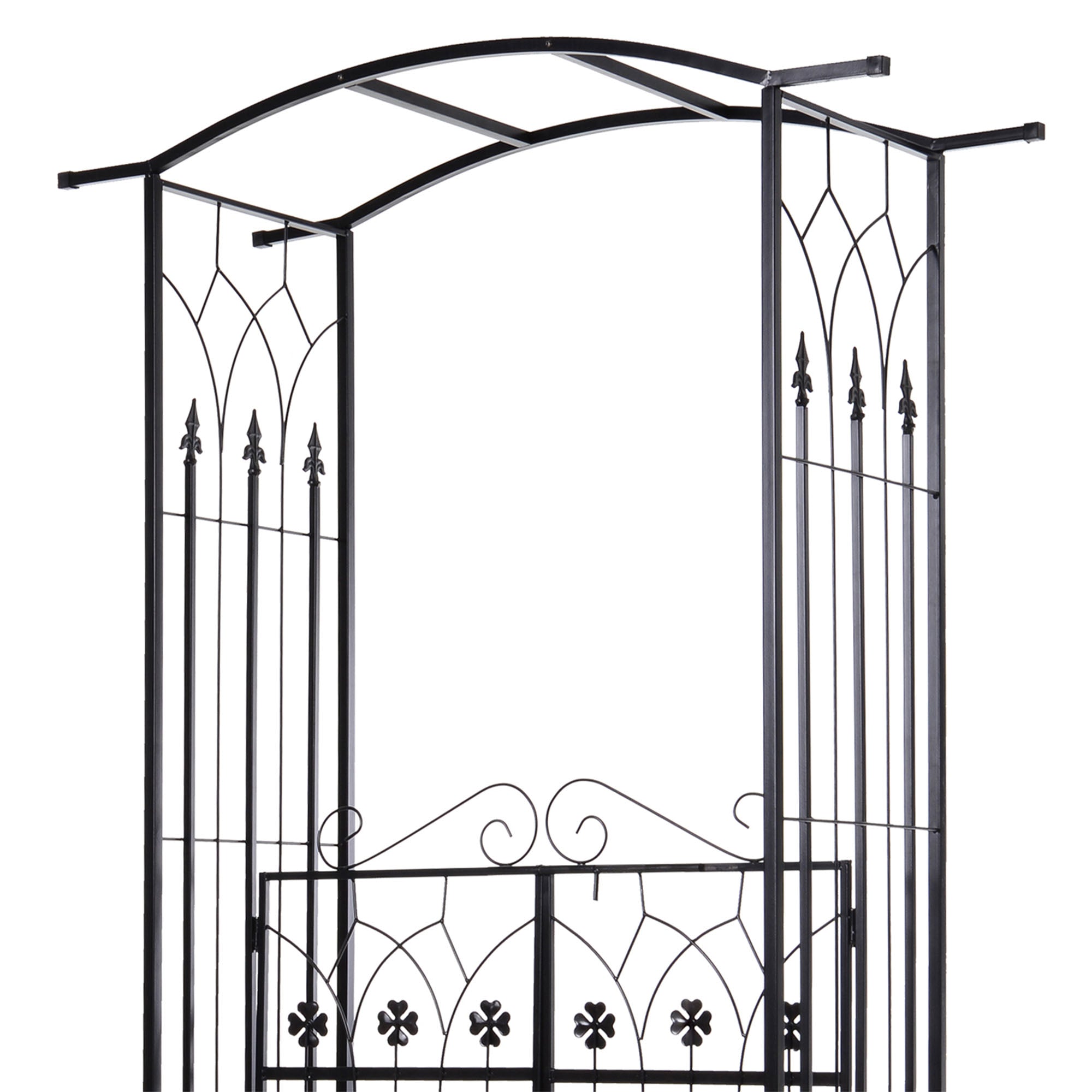 Outsunny Outdoor Metal Trellis Garden Arch Arbor w/ Lucky Leaf Clover Gate for Ceremony Wedding Party Garden Lawn, Black 