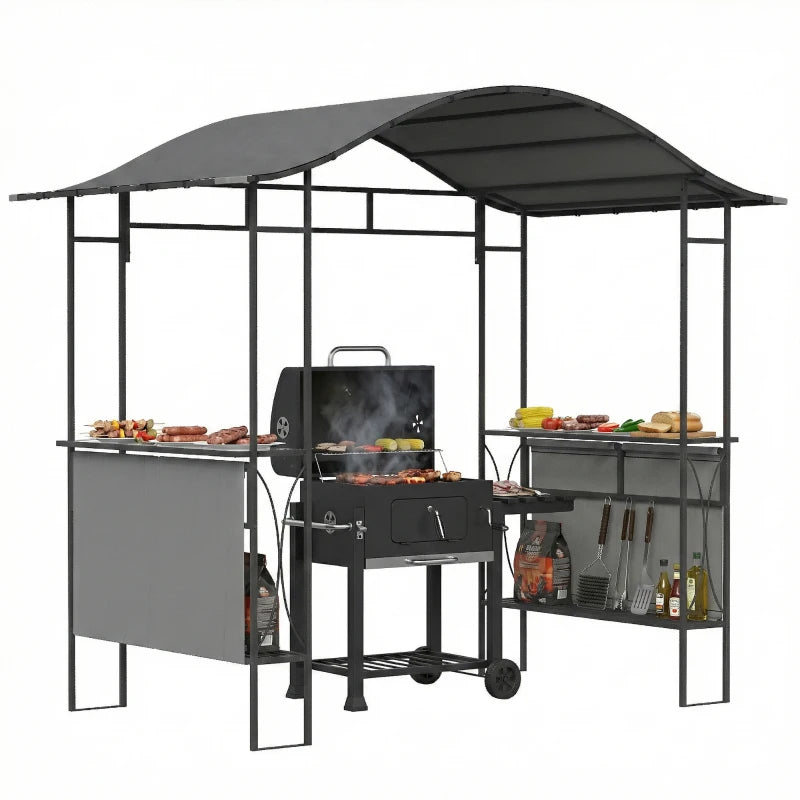 8' x 5' Grill Gazebo Canopy, Outdoor BBQ Shelter with 2 Side Shelves, Dark Grey