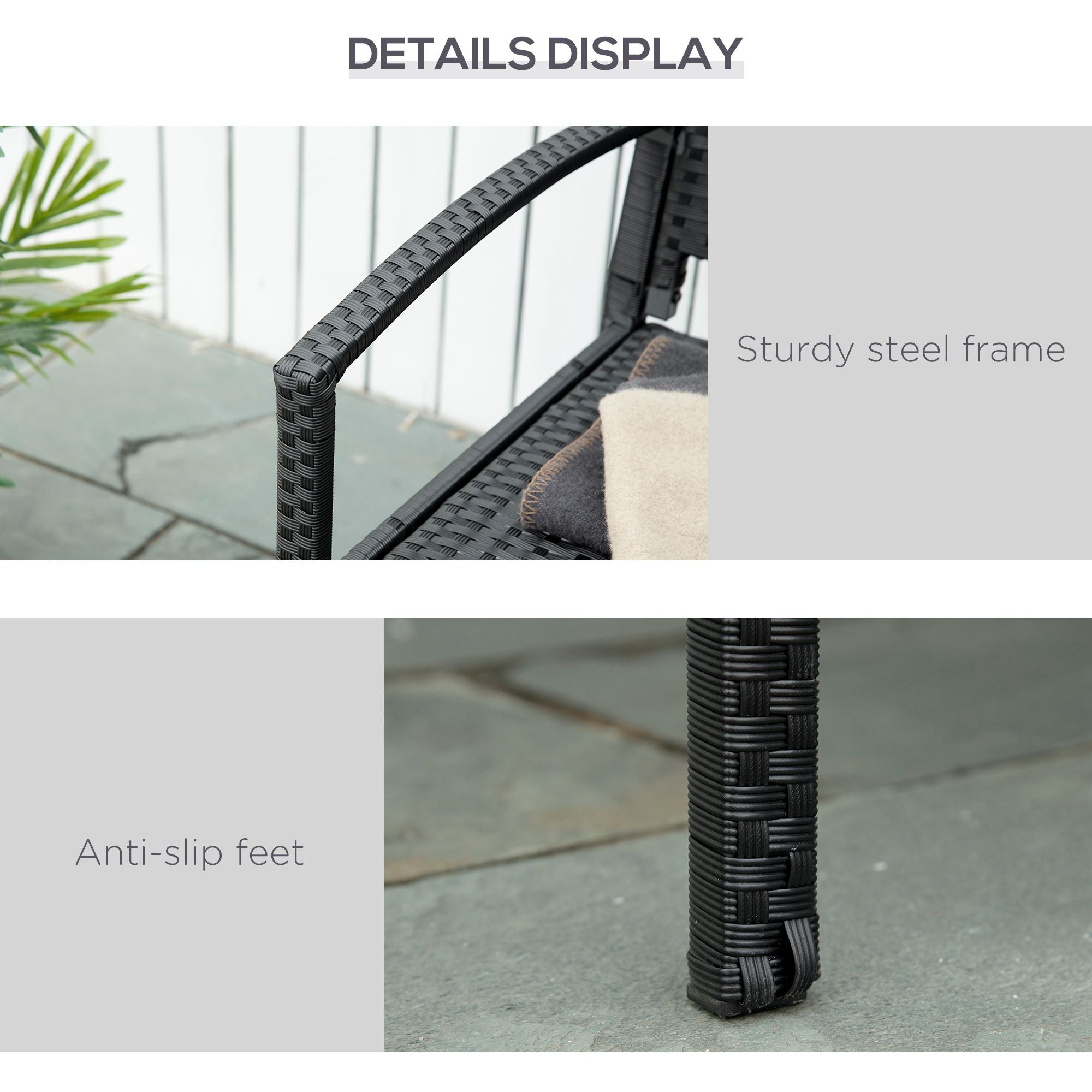 Outsunny Rattan Wicker Loveseat Furniture Hand Woven Portable Black 