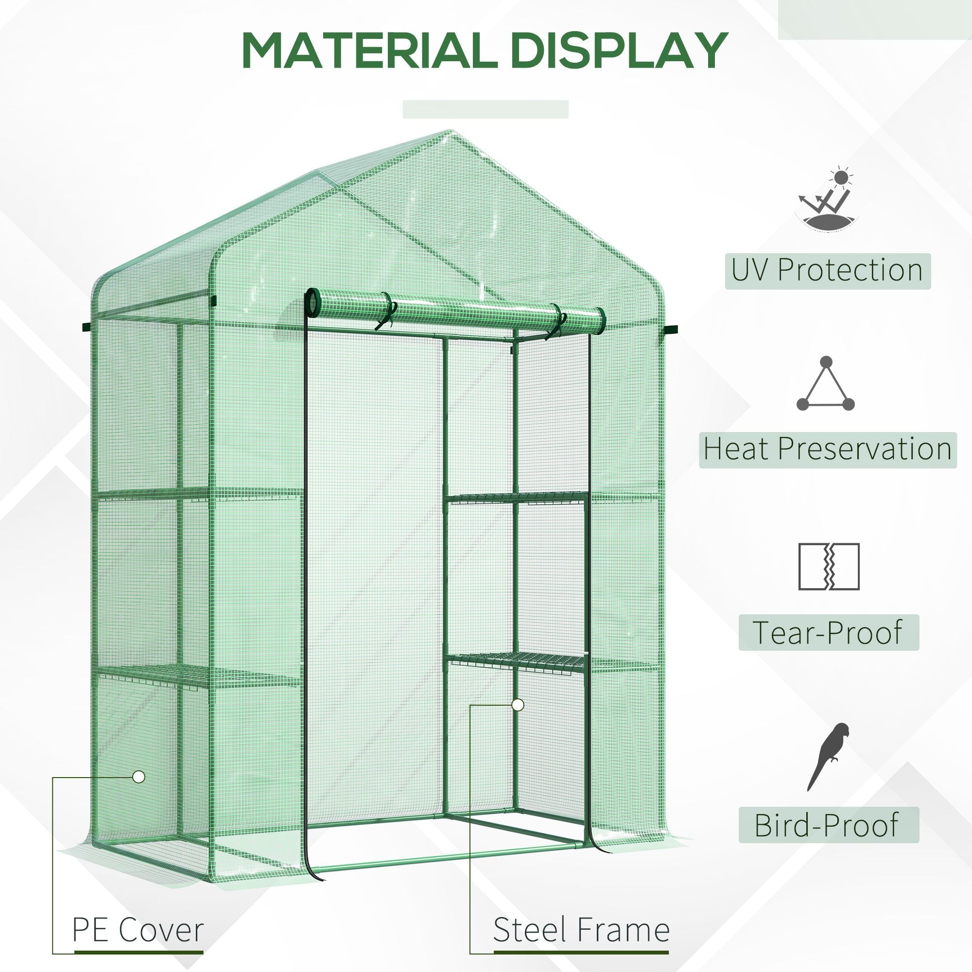 Outsunny Mini Walk-in Grow Room: 556" x 29" x 77" with 4 Shelves Roll-Up Door Weatherized Cover, Deep Green 
