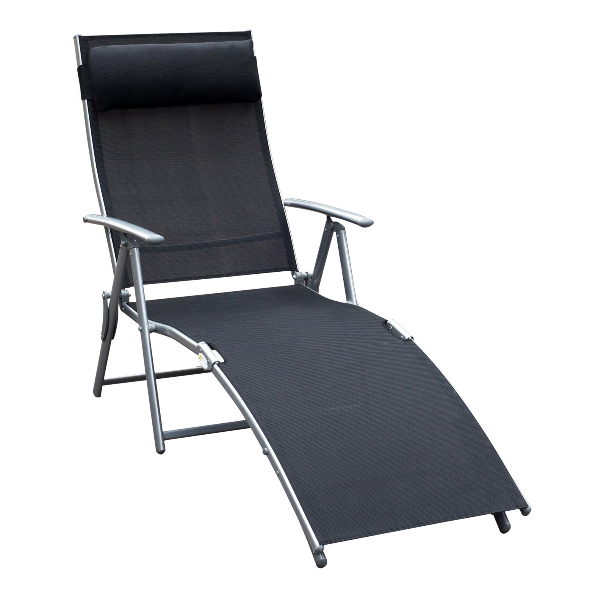 Outsunny Adjustable Folding Reclining Chair Heavy-duty Outdoor Sun Lounger Patio Chaise Black 