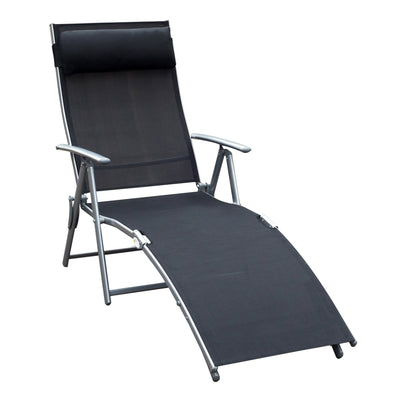 Outsunny Adjustable Folding Reclining Chair Heavy-duty Outdoor Sun Lounger Patio Chaise Black 