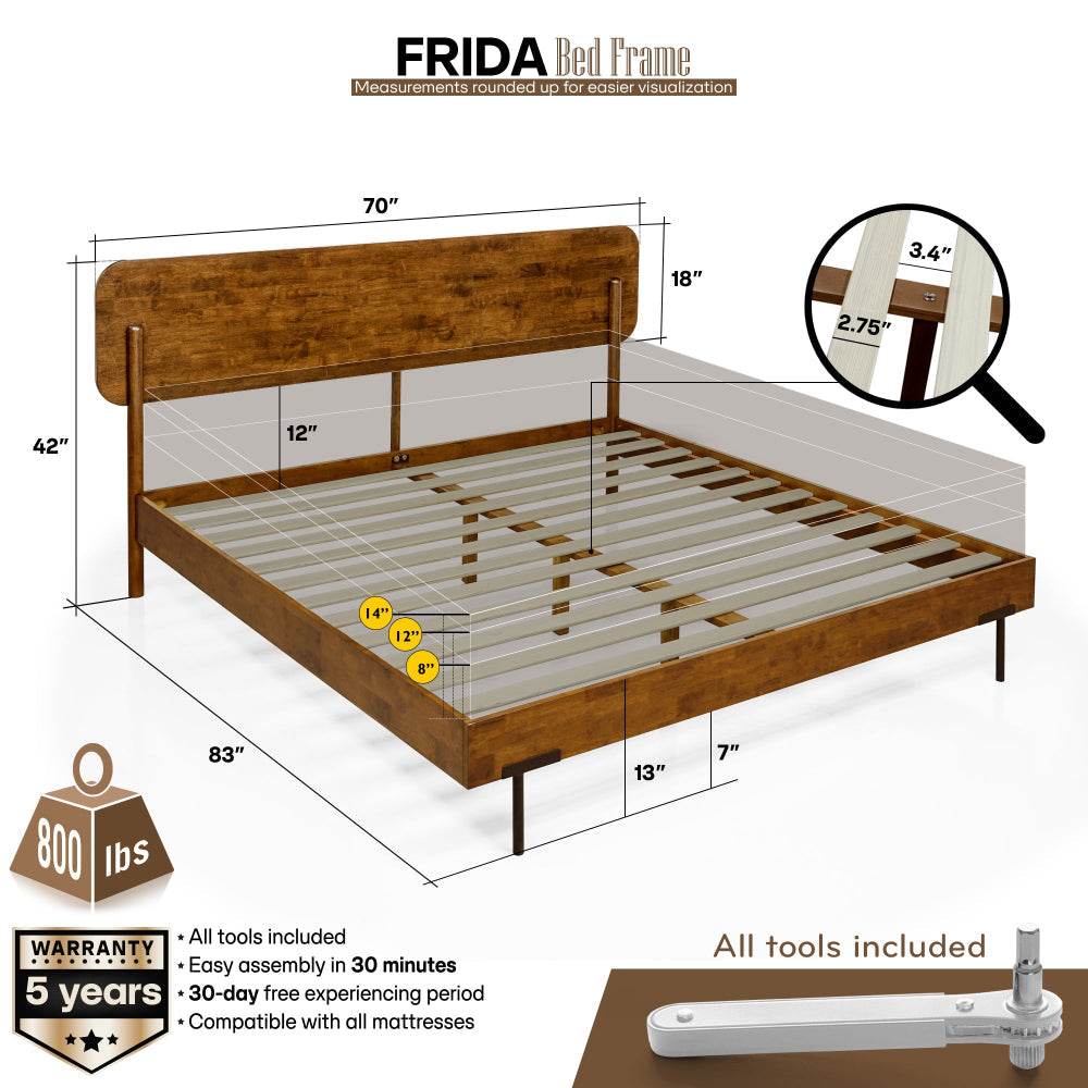 Frida Deluxe Solid Wood Bed Frame 