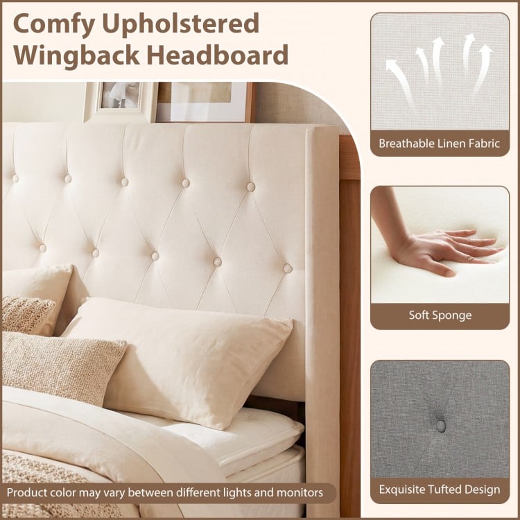 Queen Size Lift-up Storage Bed Modern Linen Upholstered Platform Bed-Beige