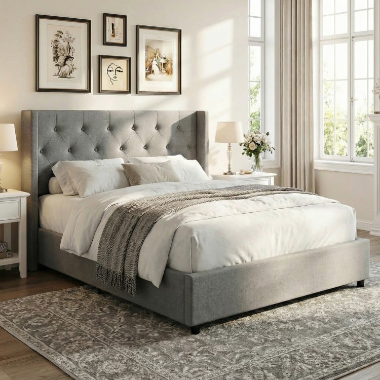 Queen Size Lift-up Storage Bed Modern Linen Upholstered Platform Bed-Gray