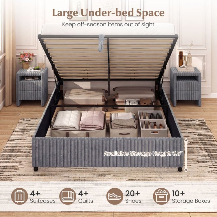 Queen Size Lift-up Storage Bed with Wooden Slat Support-Gray