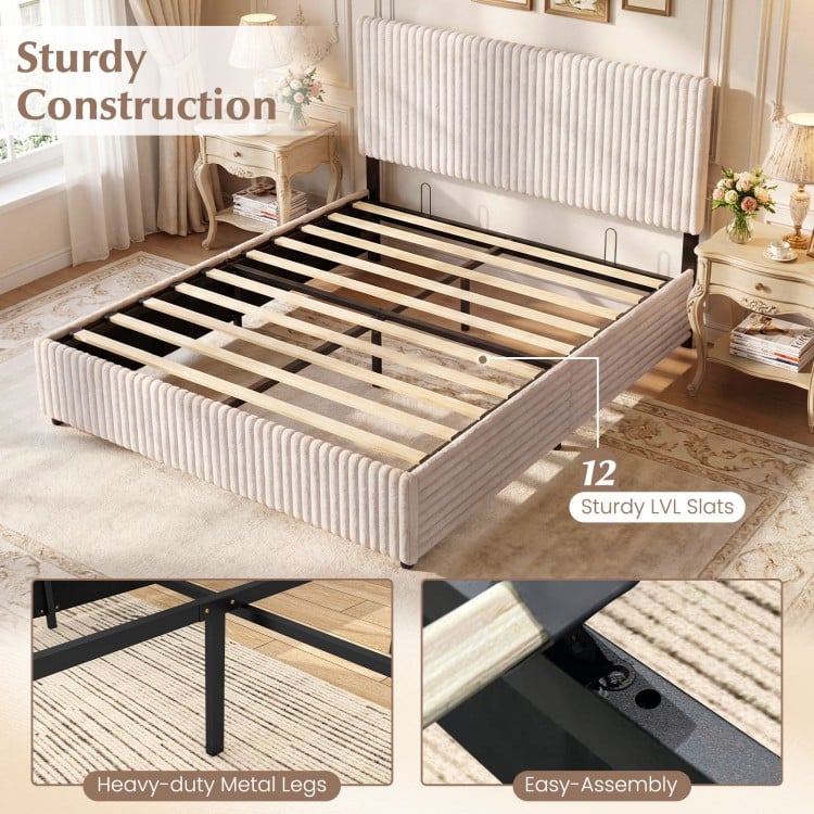 Queen Size Lift-up Storage Bed with Wooden Slat Support-Beige