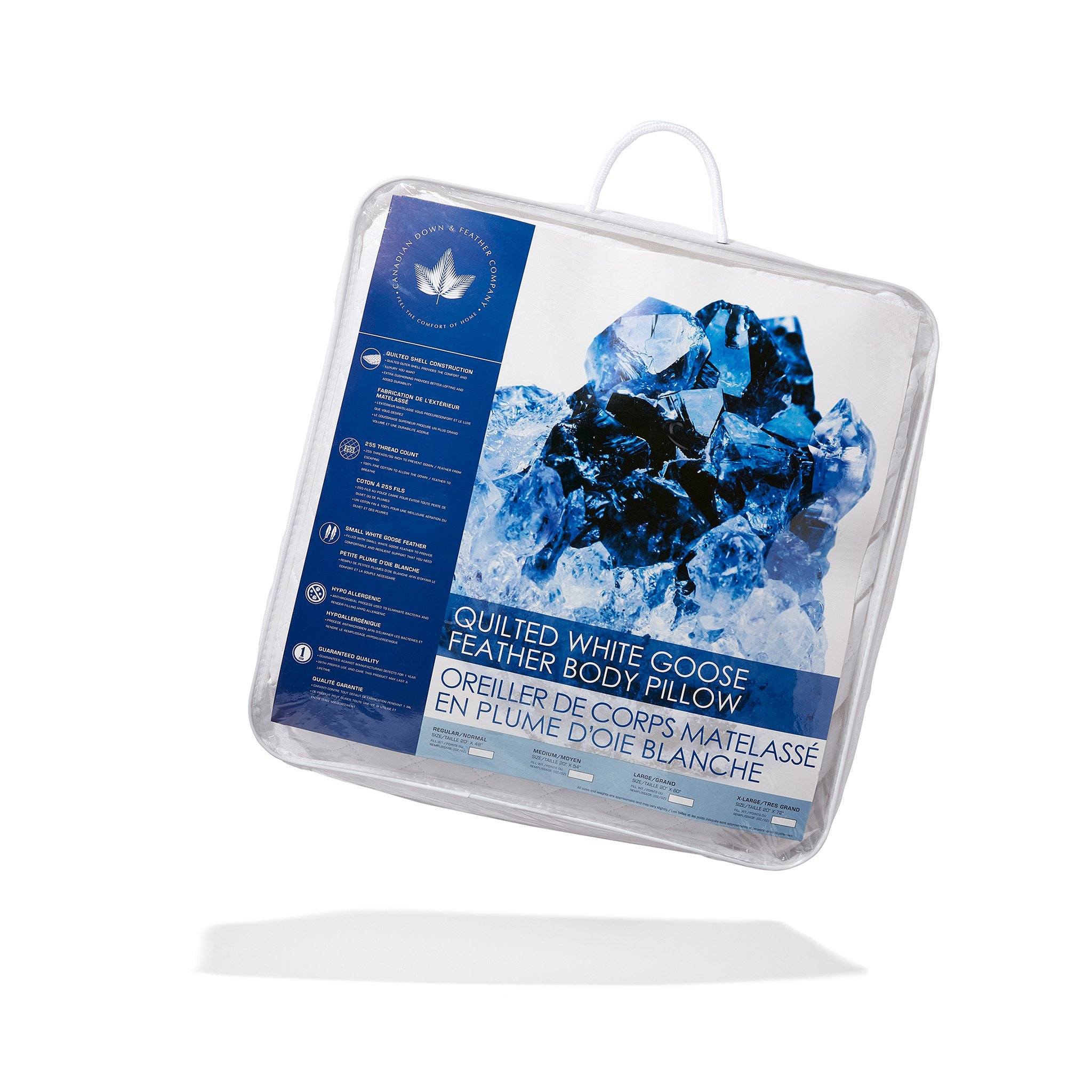 Quilted White Goose Feather Body Pillow 