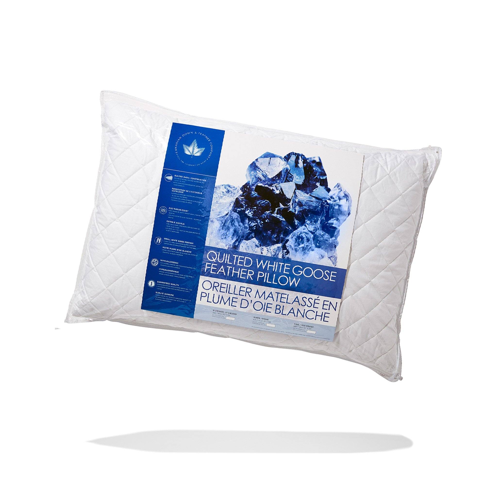 Quilted White Goose Feather Pillow 