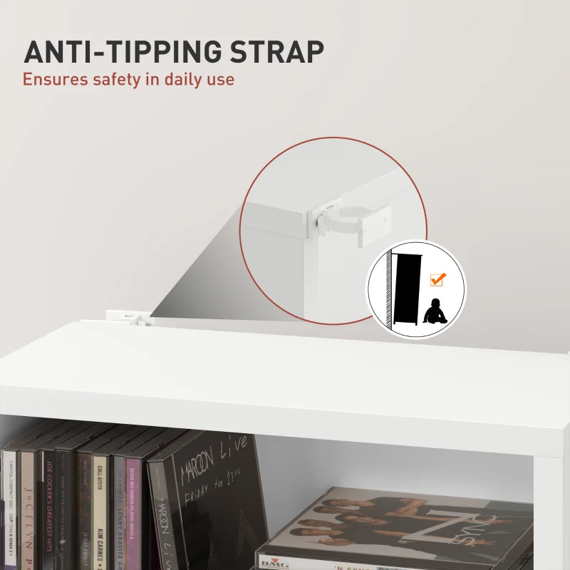 Media Storage Cabinet, 9-Tier Tall Narrow DVD Shelf with 6 Adjustable Shelves, White