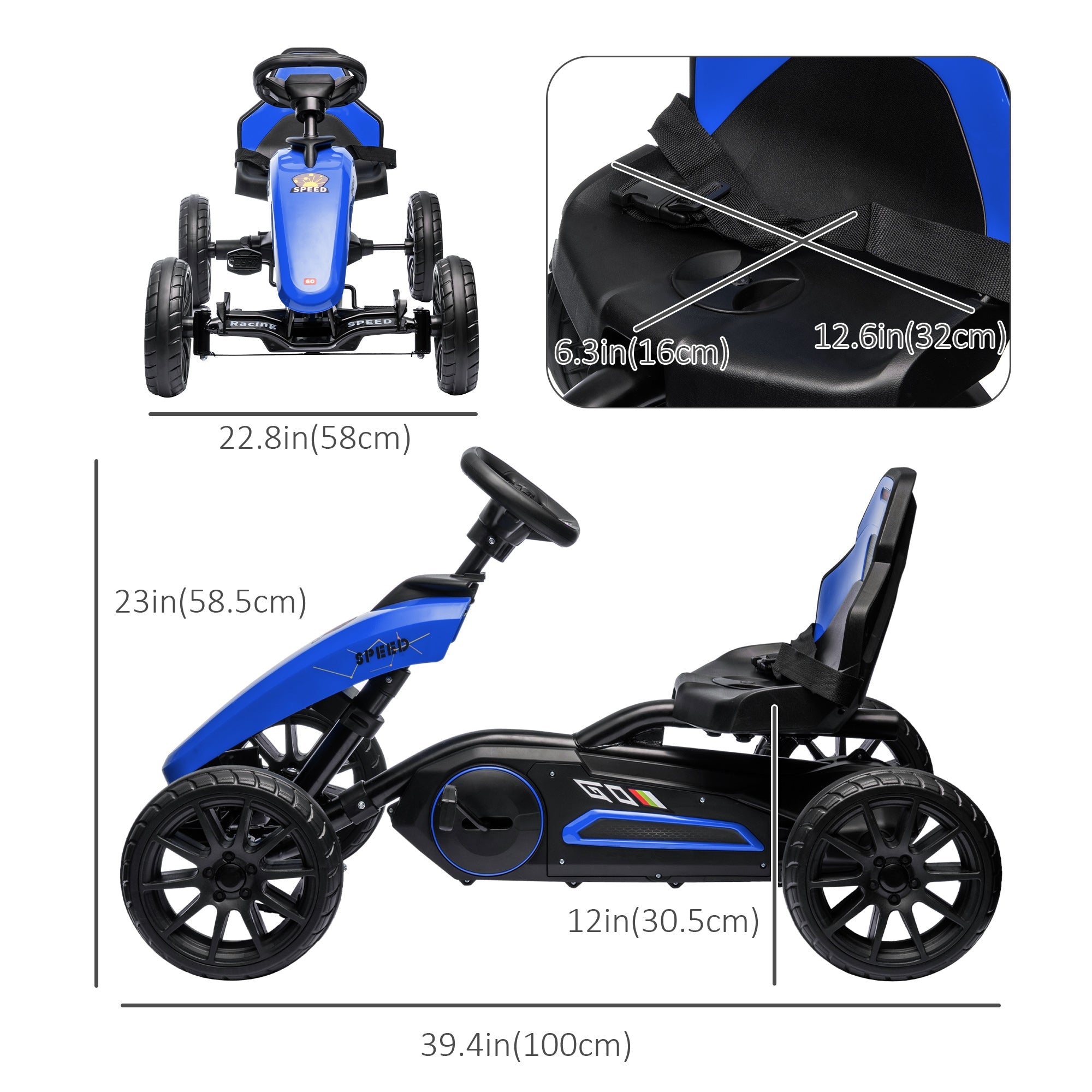 Aosom Kids Pedal Go Kart with Adjustable Seat Swing Axle Handbrake Blue EVA Wheels Foot Racer 
