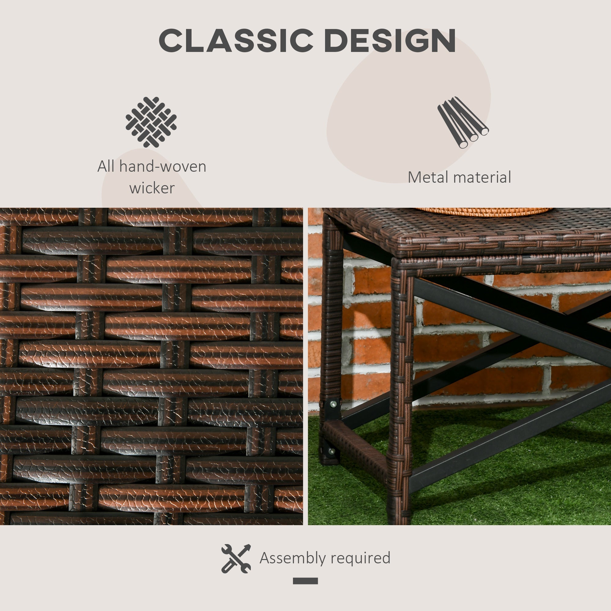 Outsunny Mixed Brown Wicker Patio End Table Outdoor Rattan Side Table with Sturdy Plastic Board Top for Porch Balcony 