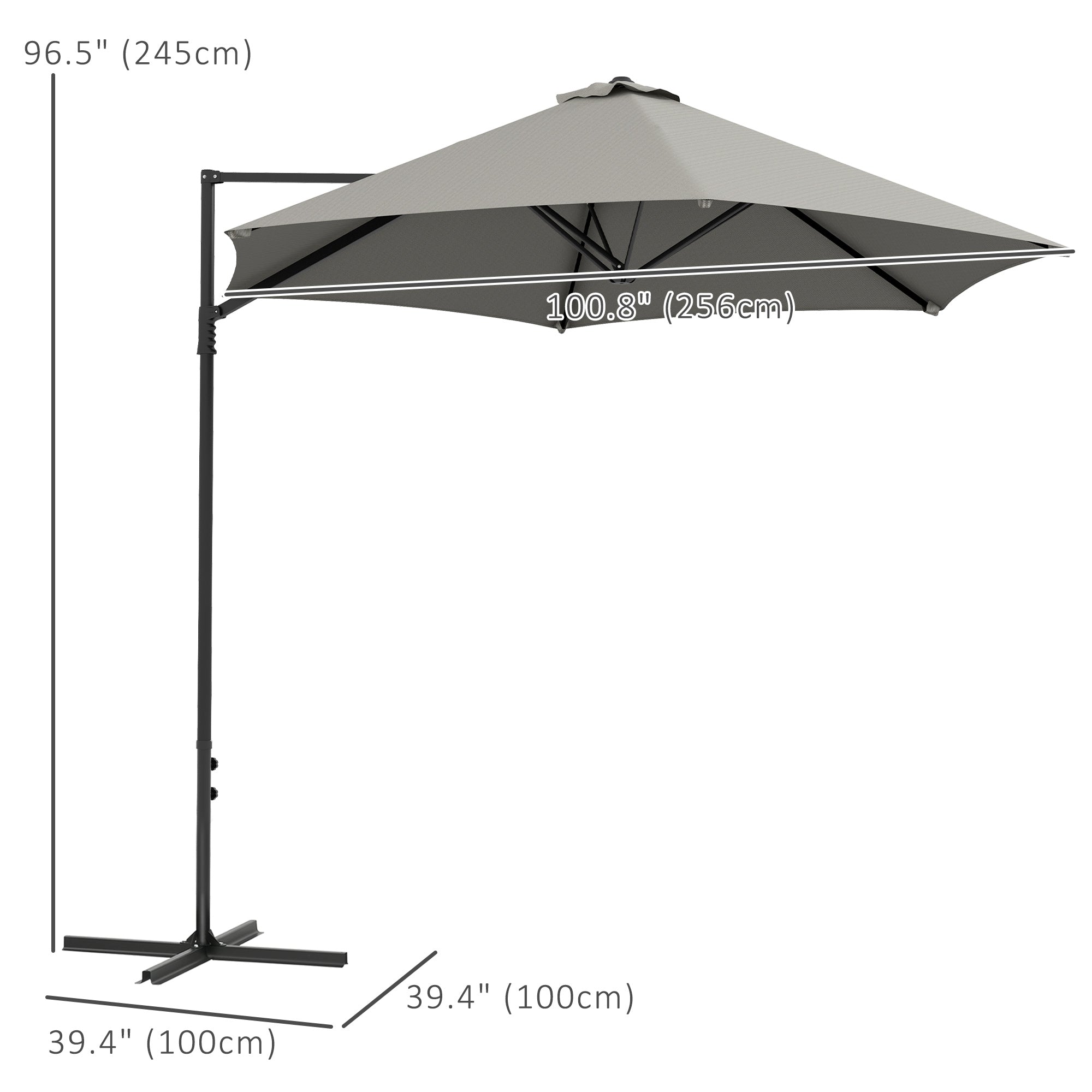 Outsunny 8.5FT Outdoor Cantilever Roma Parasol with 360° Rotation and Cross Base, Offset Patio Umbrella for Garden, Light Grey 