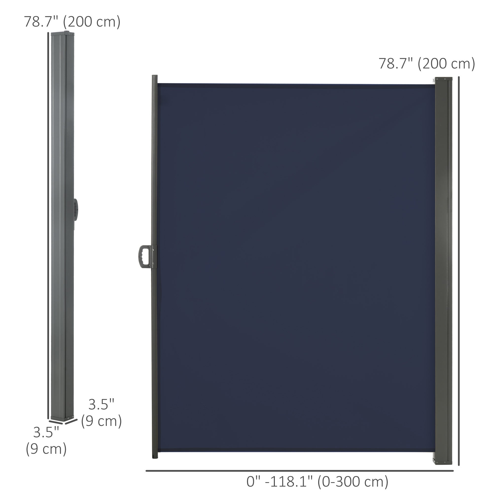 Outsunny Retractable Sidescreen: 118" x 79" UV Wind Resistant Outdoor Privacy Panel for Folding Patio, Dark Blue 