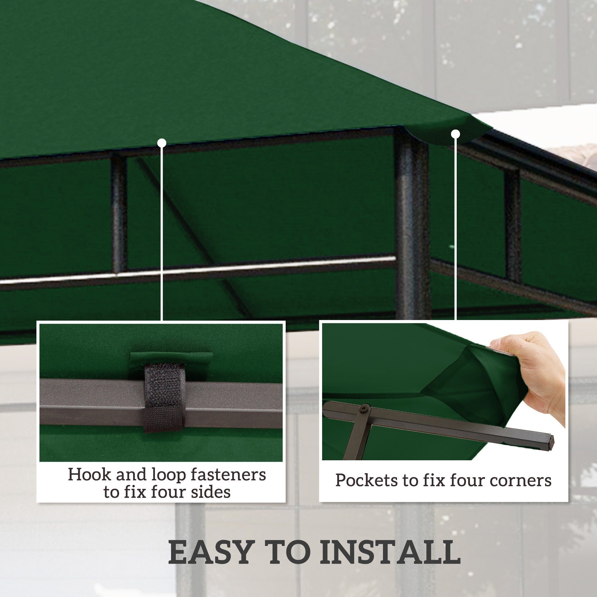 Outsunny Gazebo Canopy Replacement 9.84 x 9.84ft UV Protected Top Sun Shade Green 