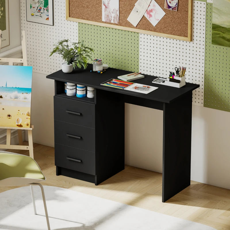 Computer Desk with Storage, 39" Home Office Desk with 3 Drawers nad Open Shelf, Writing Table for Bedroom, Black
