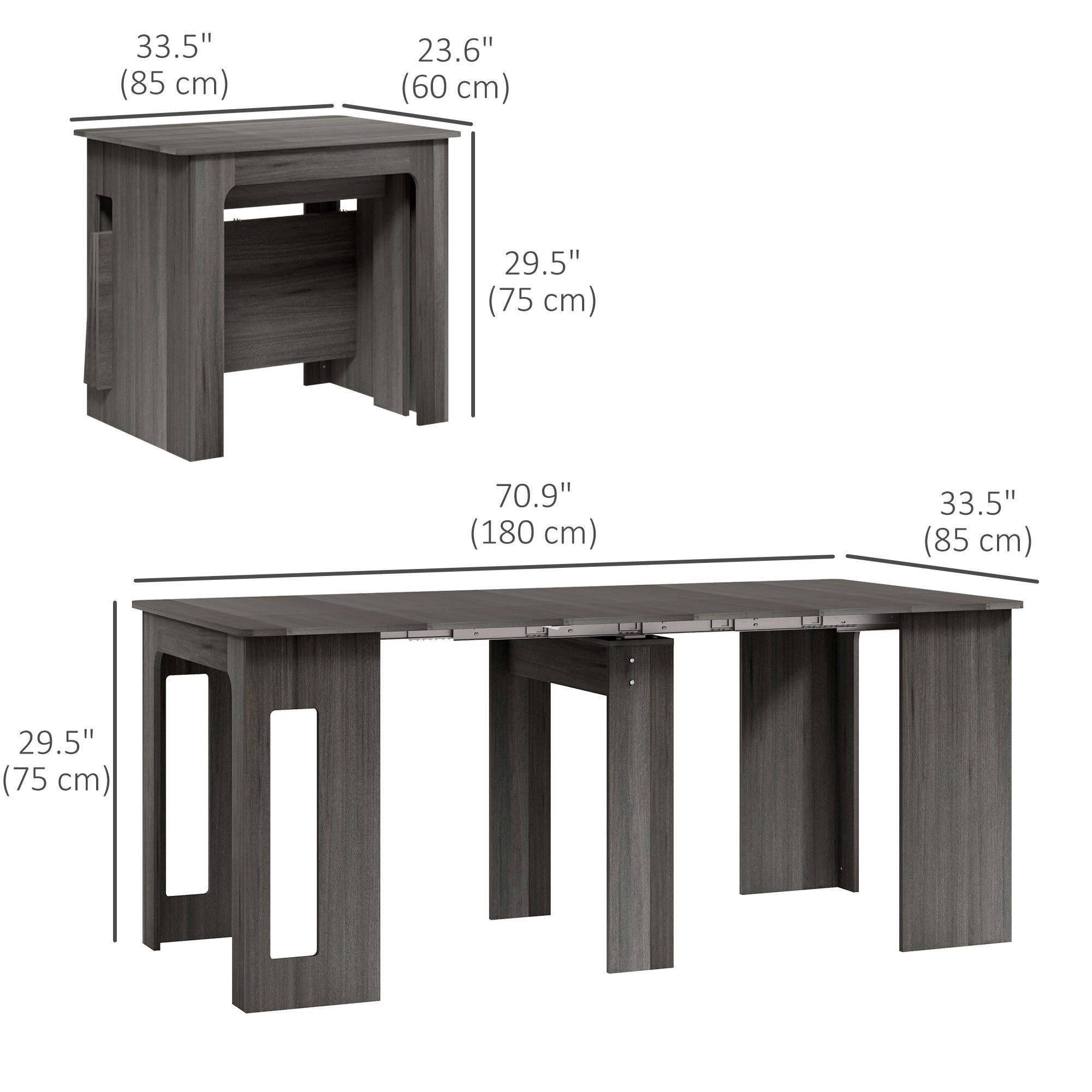 HOMCOM Foldable Table, Extendable Dining Table, Kitchen Table for Small Spaces, Seats up to 6 People, Grey 