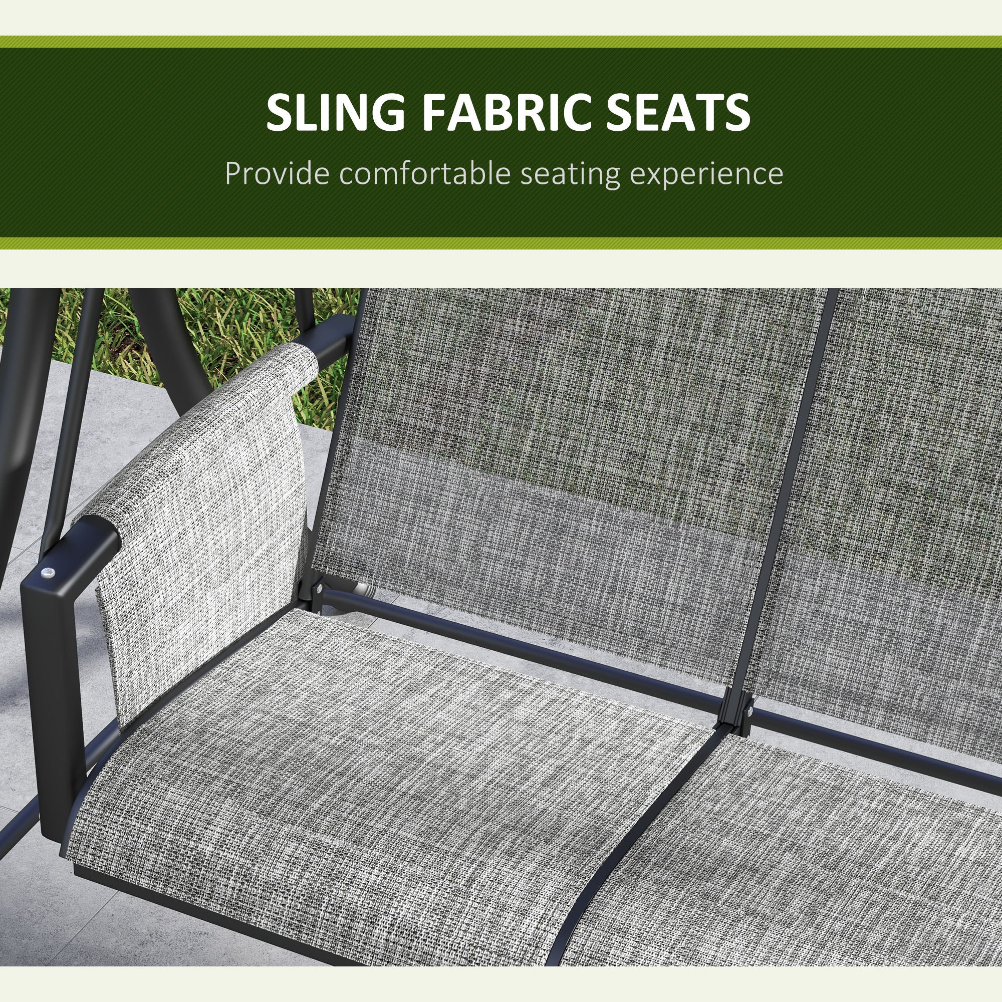 Outsunny 3 Person Outdoor Swing Chair - Adjustable Canopy for Optimal Shade, Comfortable Seating, Sleek Black 