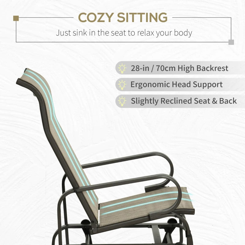 Patio Glider with Breathable Mesh Fabric, Outdoor Glider Chair, Garden Rocking Gliding Seat for Patio, Yard, Porch, Sand