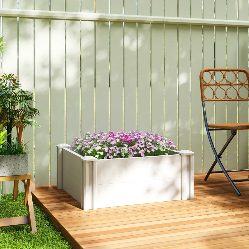 Vinyl Raised Garden Bed Kit, 2 x 2 x 1ft Modular Elevated Garden Box with Slotting Legs and Open Bottom, White