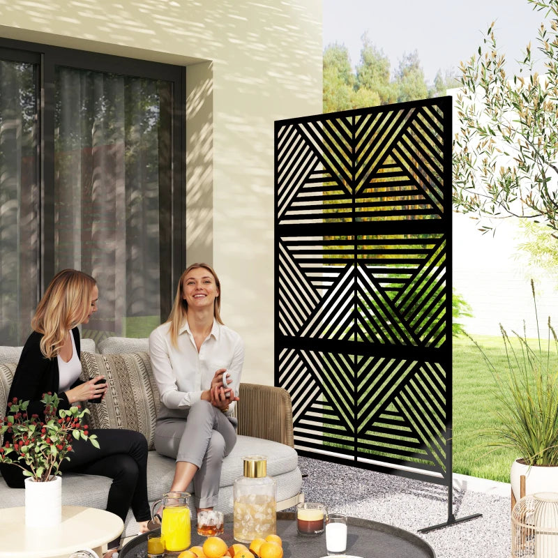 Metal Outdoor Privacy Screen, Freestanding Outdoor Divider with Stand, Decorative Privacy Panel, 78" x 48", Black