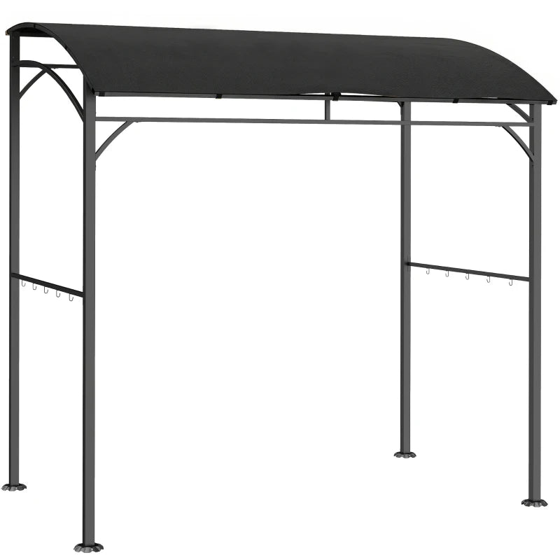 7' x 5' Garden Grill Canopy, BBQ Grill Gazebo Tent with Steel Frame and Hooks, Outdoor Sun Shade, Black