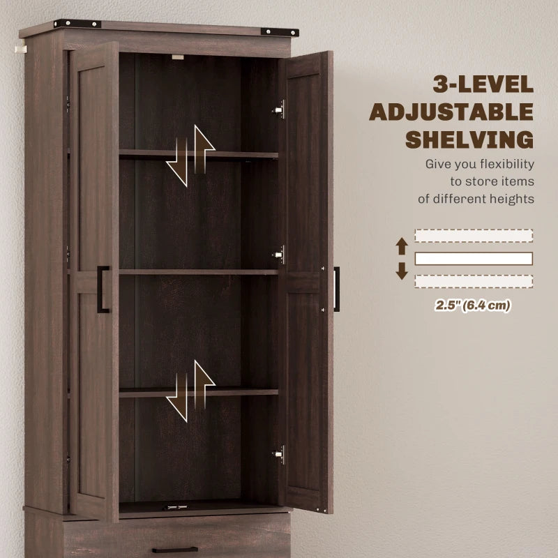 67" Tall Kitchen Pantry Storage Cabinet, Kitchen Pantry Cabinet with Doors, Drawers and Adjustable Shelves