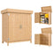 Wooden Garden Tool Storage Shed Kit with Hinged Roof, 2-Tier Shelves and Double Doors, 74x43x88cm, Natural Wood