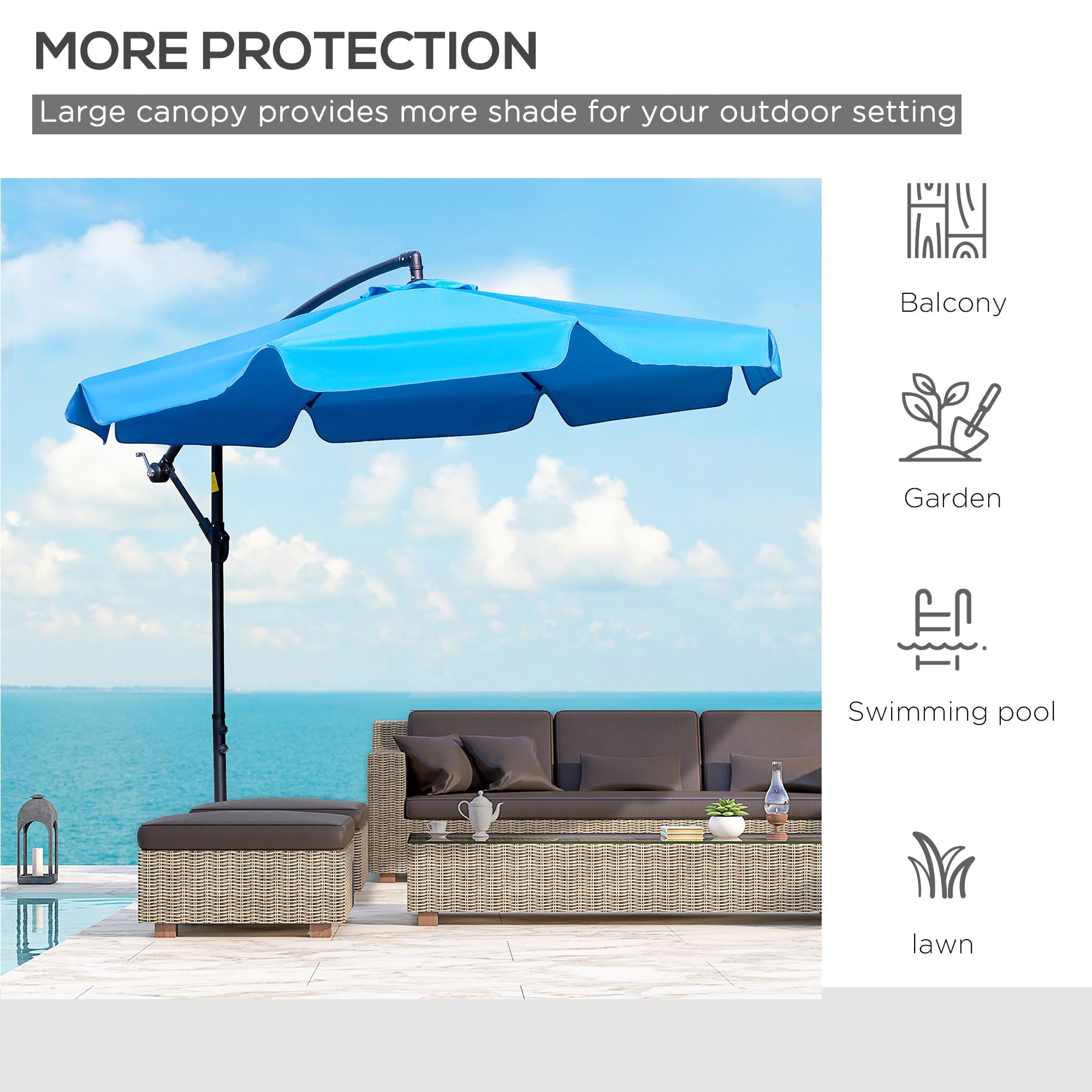 Outsunny 9FT Cantilever Patio Umbrella: Offset Design with Easy Tilt, Cross Base & 8 Ribs for Outdoor Shade, Blue 