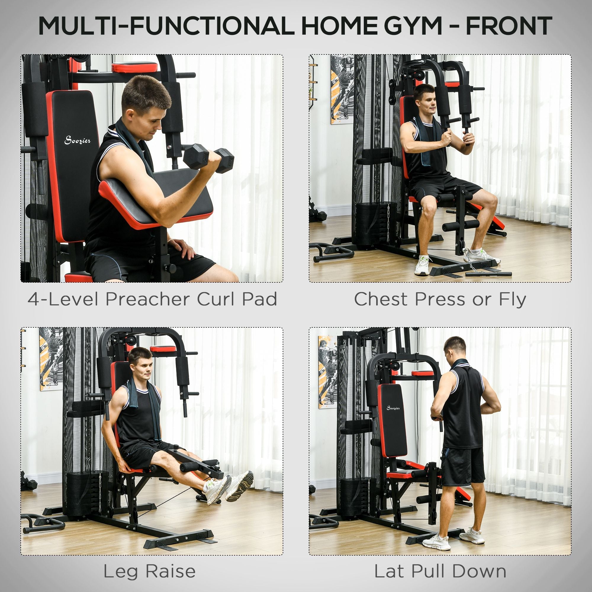 Soozier 99lbs Weight Set Complete Home Gym Sit Up Push Up Dip Station Bench Full Body Workout Equipment 