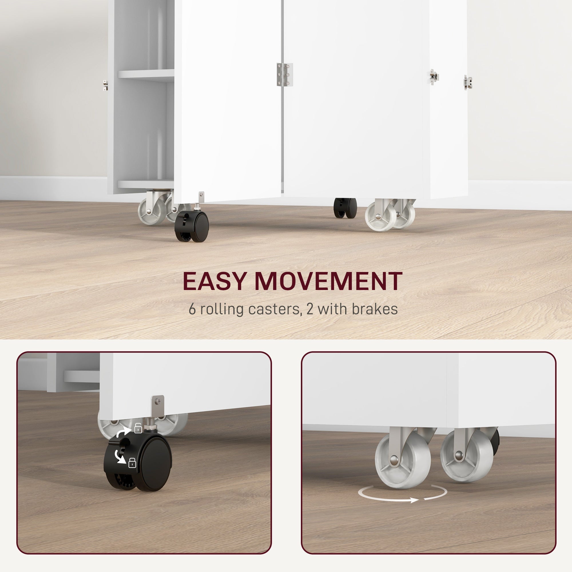 HOMCOM Folding Dining Table with Storage, Drop Leaf Kitchen Table on Wheels with Box, Shelves and Towel Racks, White 