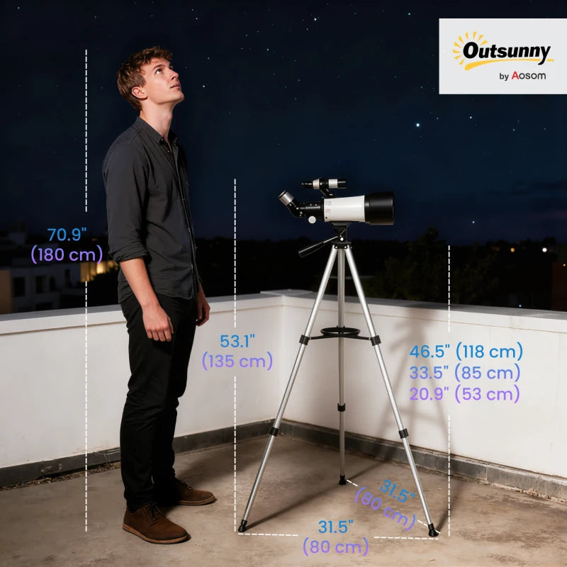Telescope for Adults, 70 mm Aperture 400 mm Refractor Telescope with 40X/16X, Adjustable Tripod, Bag, White