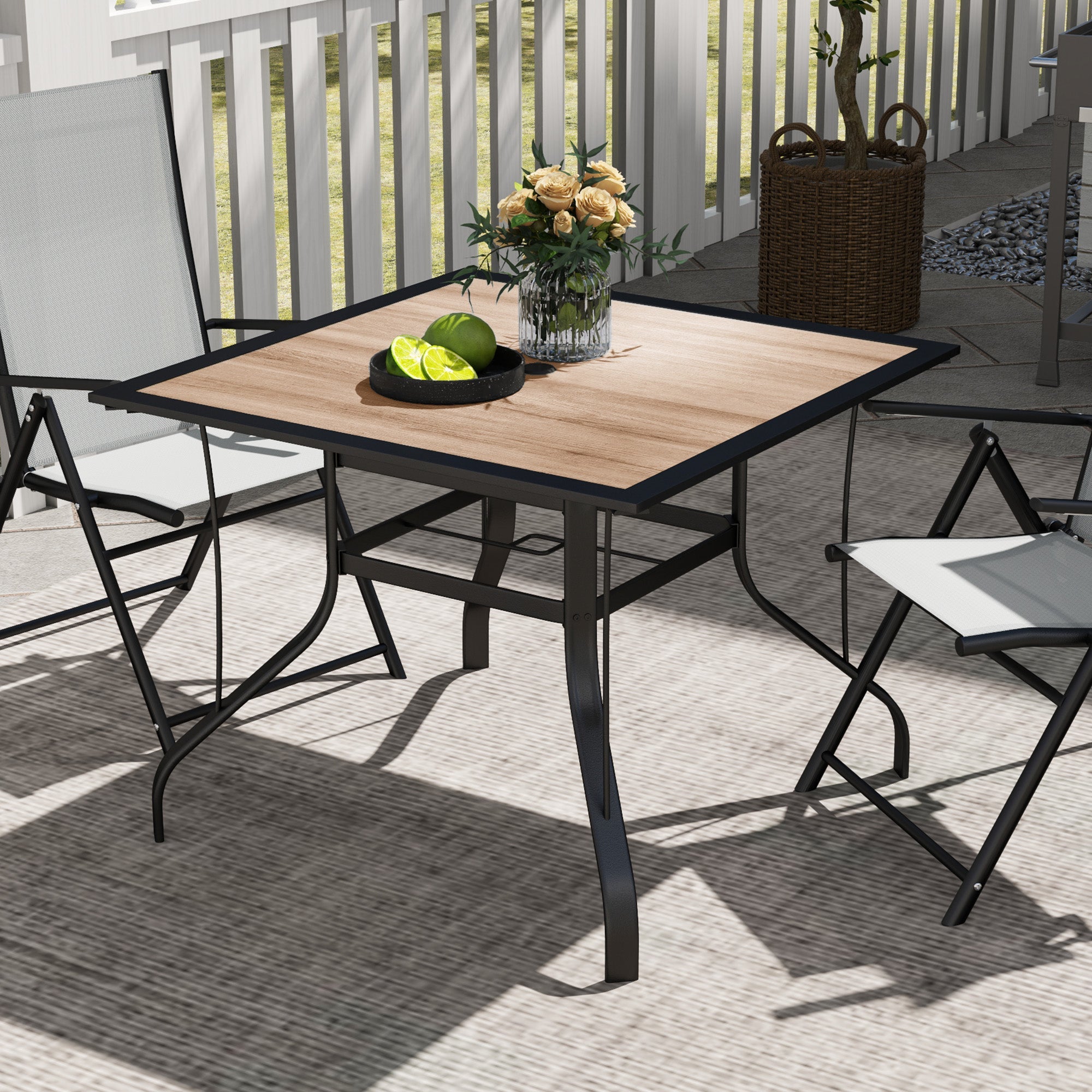 Outsunny 36" x 36" x 28" Square Patio Dining Table with Umbrella Hole, Easy to Clean Top & Rustproof Steel Frame, for Garden Pool 