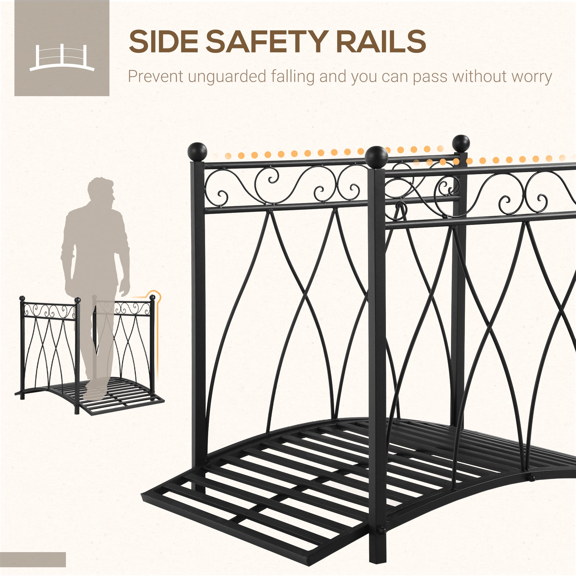 Outsunny 3.3FT Classic Wooden Garden Bridge with Safety Railings Decorative Arc Footbridge for Backyard Creek Stream Black 