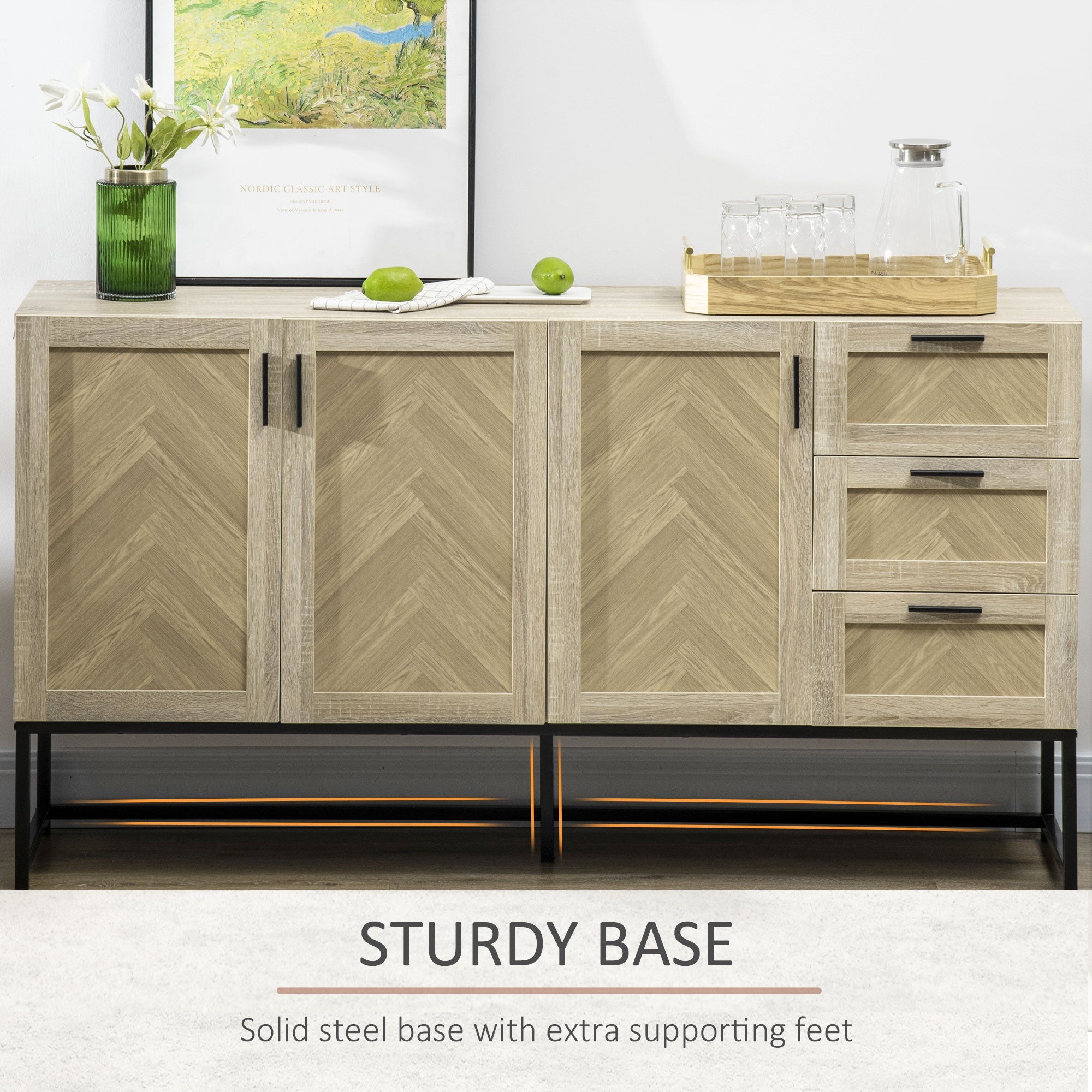 HOMCOM Rustic Buffet Sideboard Storage Cabinet with Drawers Shelves for Dining Room Kitchen Living Room 