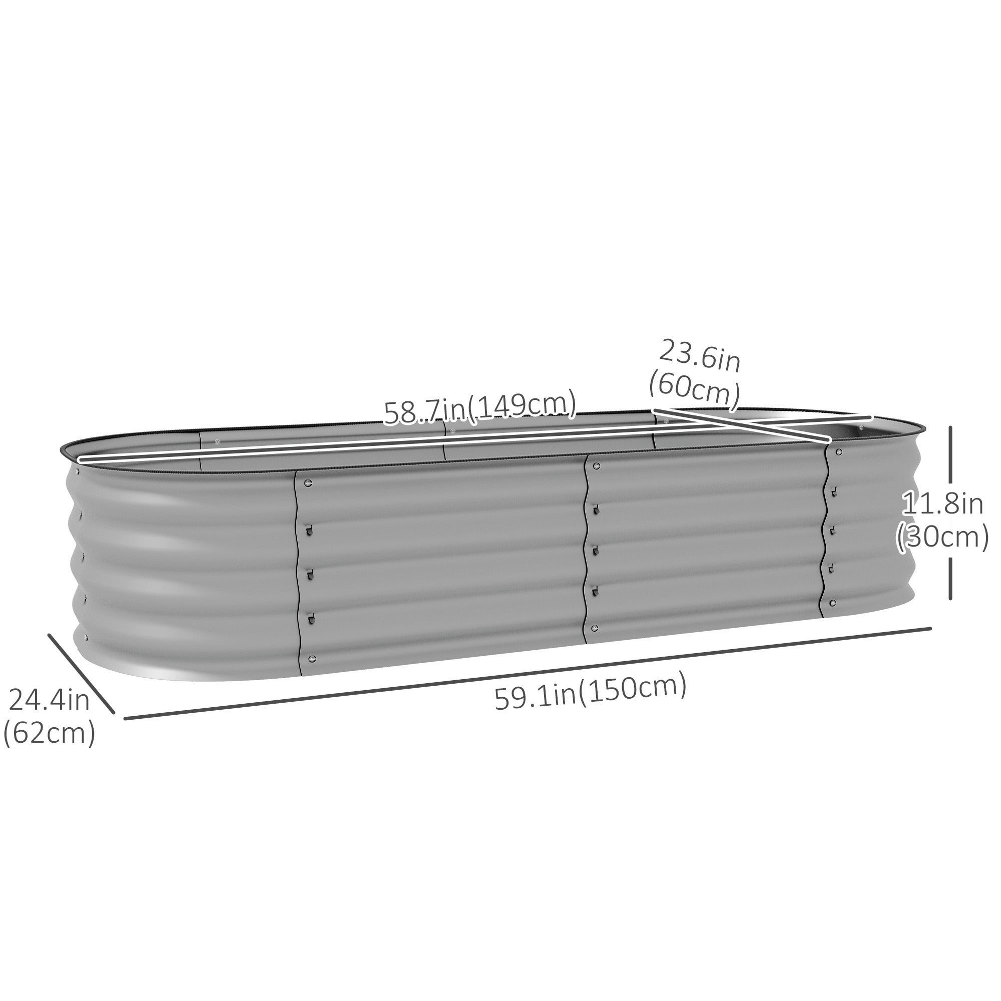 Outsunny Galvanized Raised Garden Bed Kit 4.9x2x1ft, Metal Planter Box with Safety Edging, Durable Outdoor Gardening Solution, Silver 