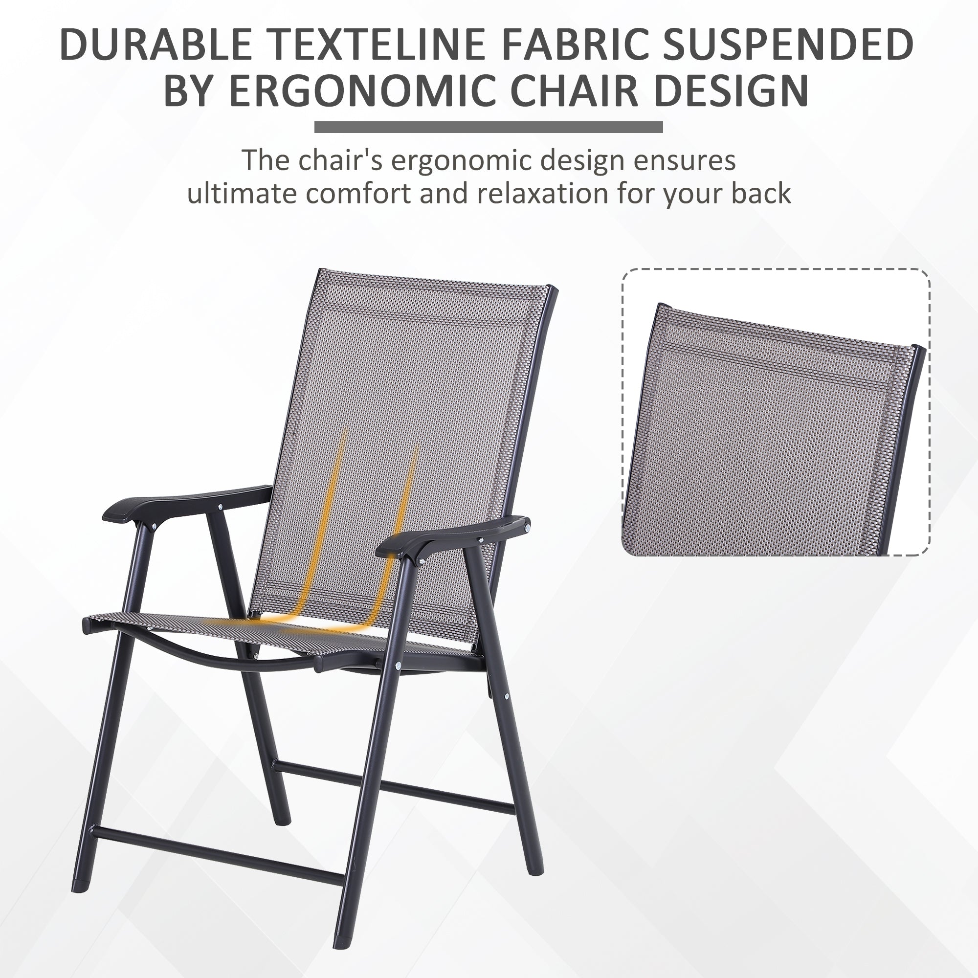 Outsunny Garden Chairs Set of 2 Foldable Texteline Steel Frame Outdoor Patio Seat Black 