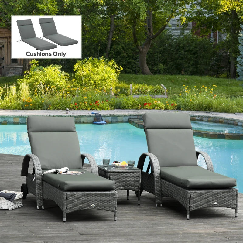 Outdoor Lounge Chair Cushion Set of 2, Non-Slip Chaise Lounge Cushions, Sun Lounger Pads, 77.2" x 21.7", Dark Grey