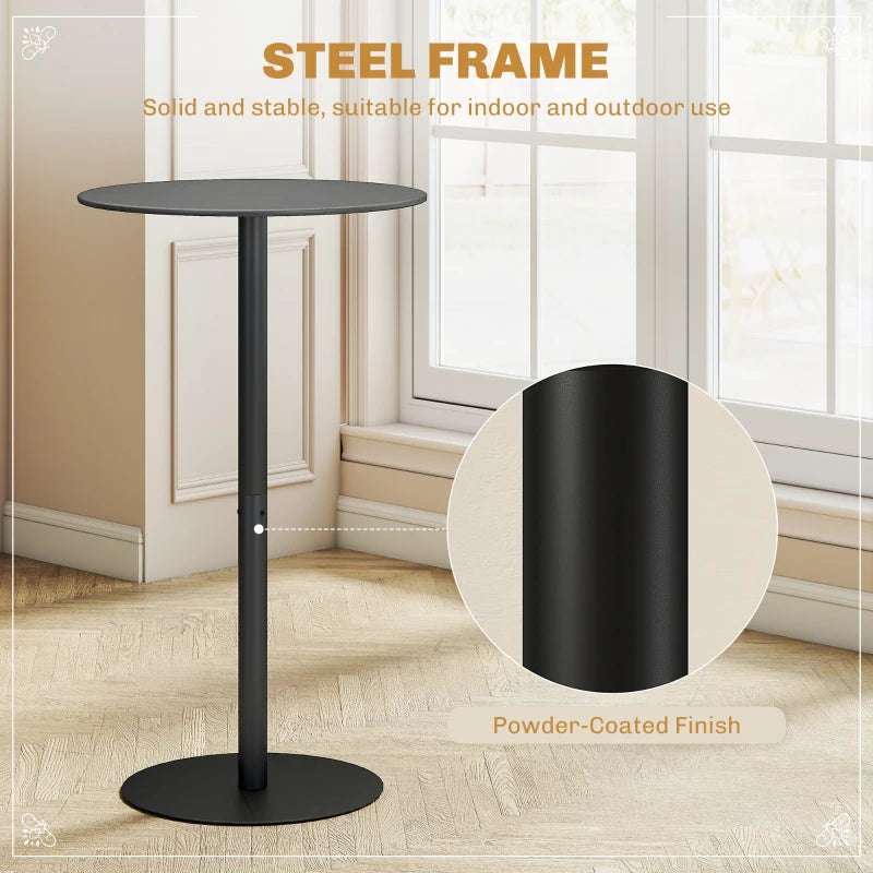Round Bar Table for 2, Modern Pub Table with Steel Frame, Easy Assembly for Small Space Home Bar Cocktail Bistro, Black