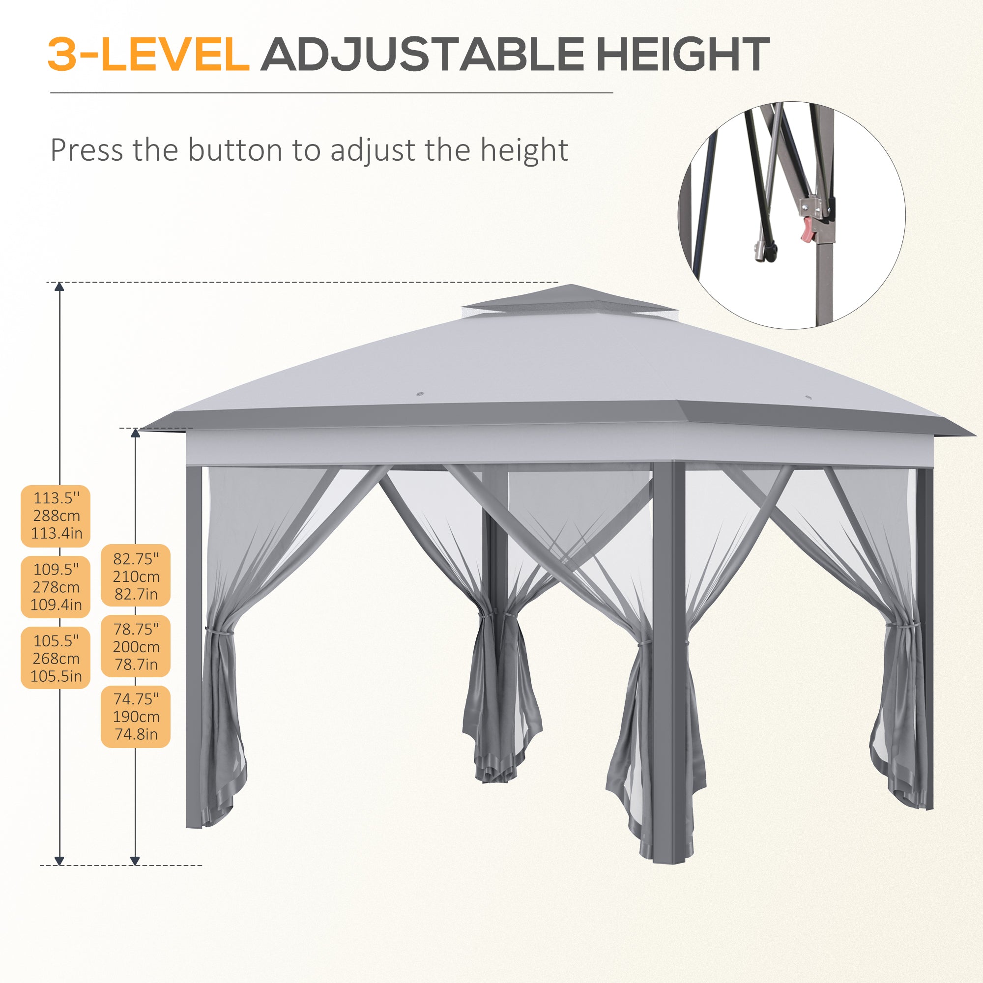 Outsunny Pop Up Gazebo 11x11 with Double Roof, Zippered Mesh Sidewalls, Adjustable Height & Carry Bag - Perfect for Outdoor Events 