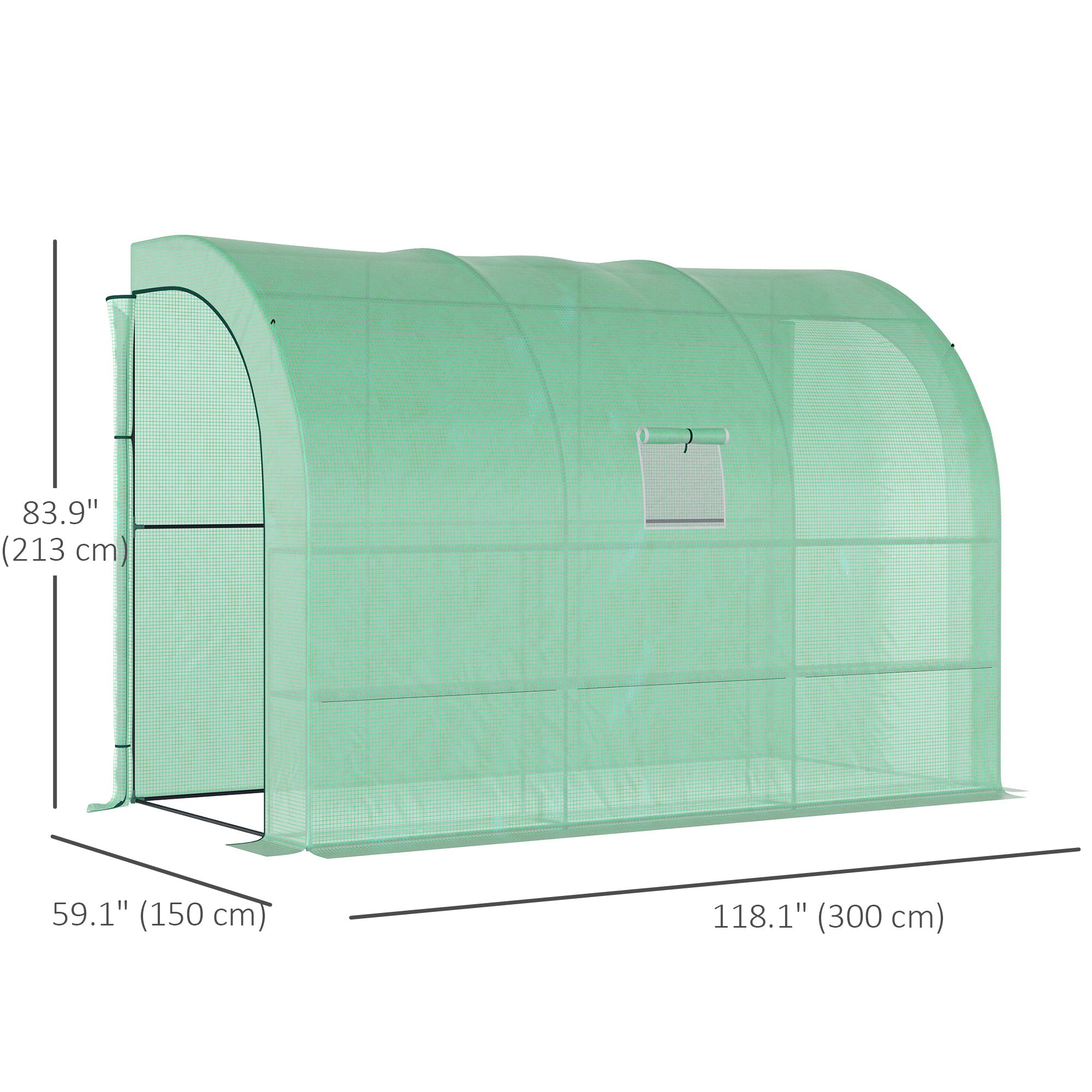 Outsunny Walk-in Wall Lean-to Greenhouse, 10' x 5' x 7' Outdoor Gardening Green House with PE Cover, Windows, Shelves and 2 Zipper Doors, Green 