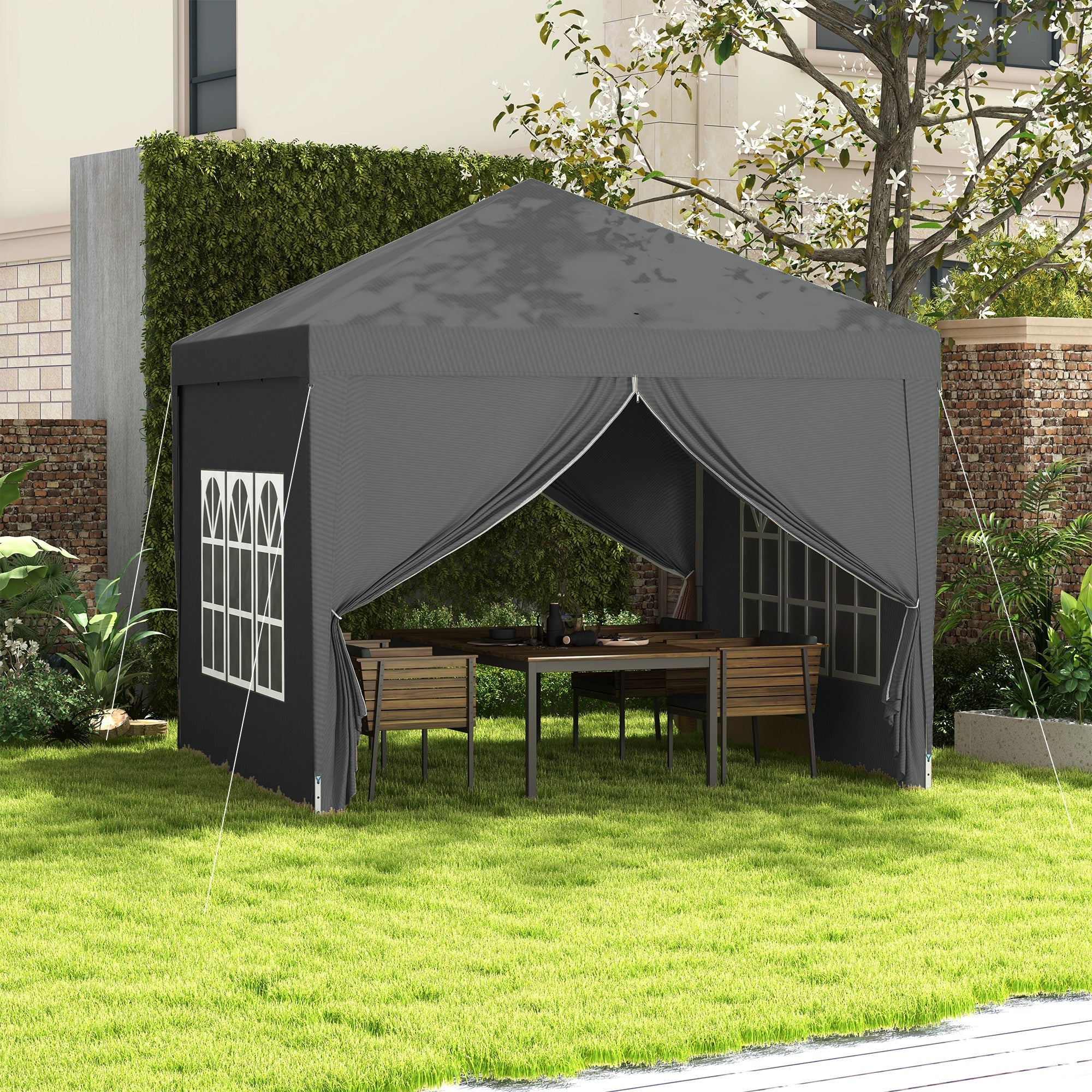 Outsunny 10'x10' Outdoor Pop Up Party Tent Wedding Gazebo Canopy with Carrying Bag (Dark Grey) 