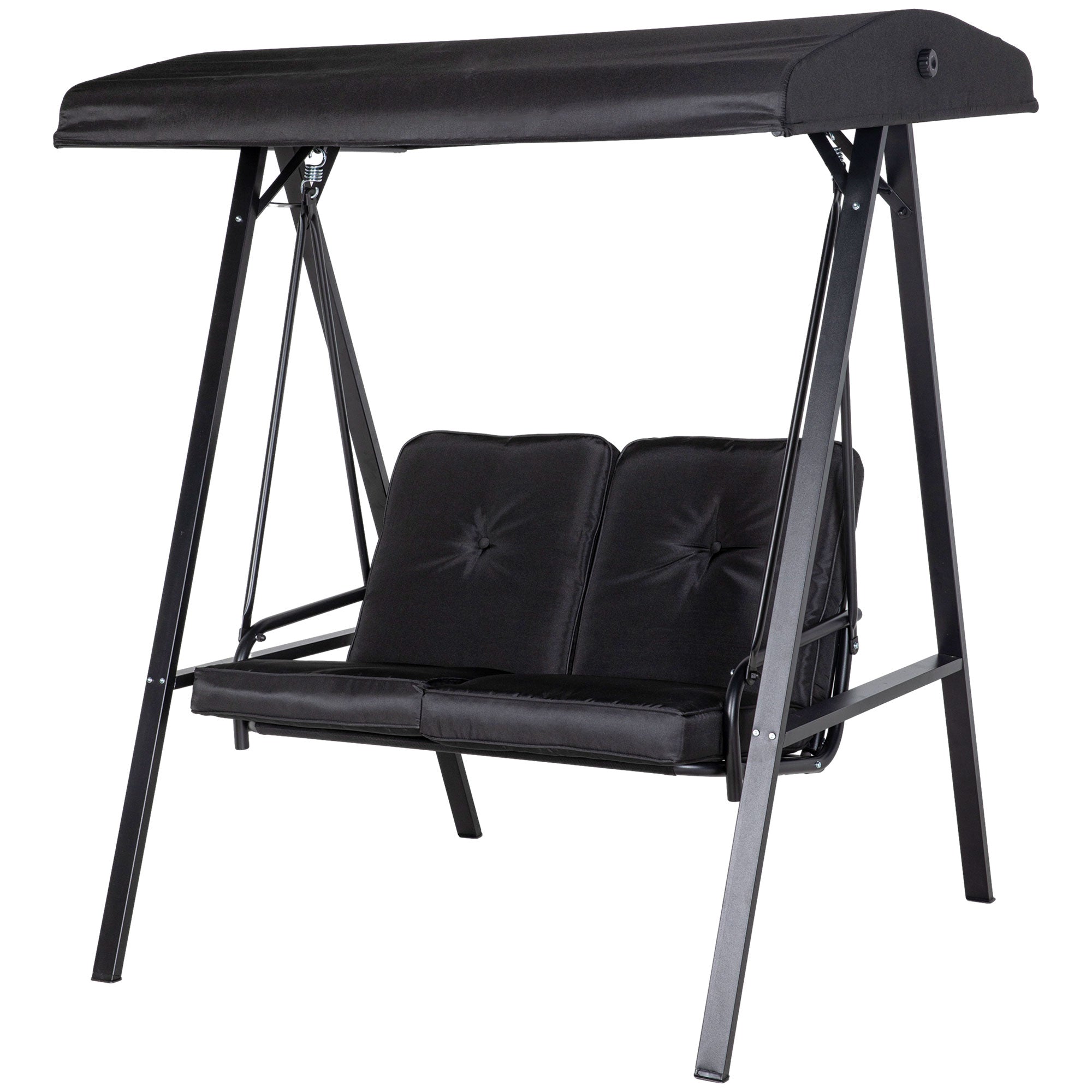 Outsunny Outdoor Porch Swing 2-Seater with Adjustable Canopy, Comfortable Patio Swing Chair for Garden, Poolside, Backyard in Black 