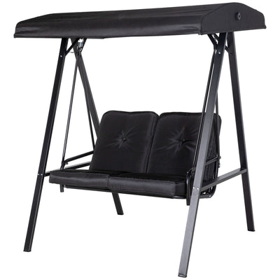 Outsunny Outdoor Porch Swing 2-Seater with Adjustable Canopy, Comfortable Patio Swing Chair for Garden, Poolside, Backyard in Black 