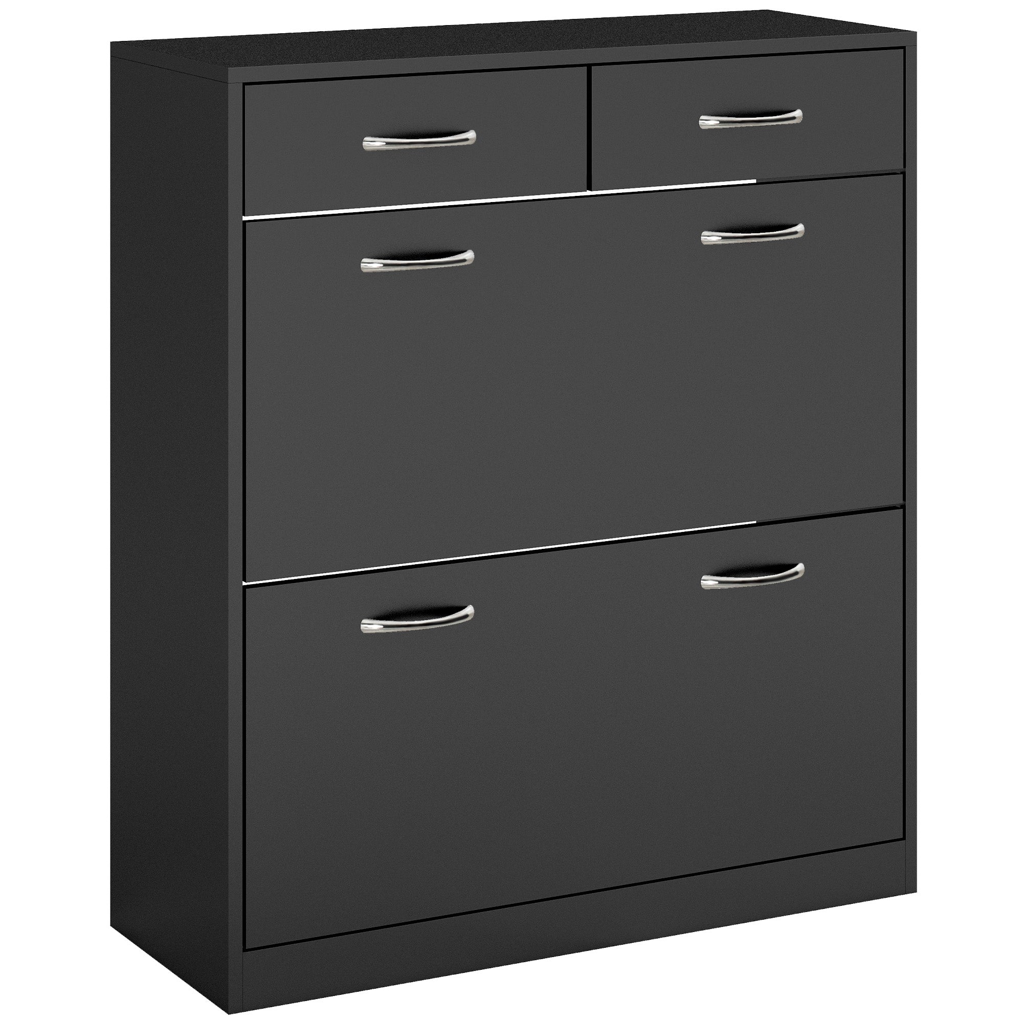 HOMCOM Shoe Storage Cabinet 12 Pairs Adjustable Shelves 2 Drawers Space Saving Compact Black 