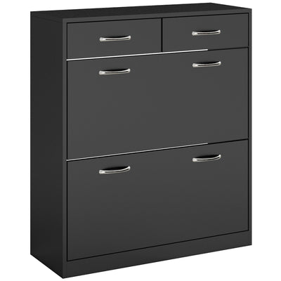HOMCOM Shoe Storage Cabinet 12 Pairs Adjustable Shelves 2 Drawers Space Saving Compact Black 